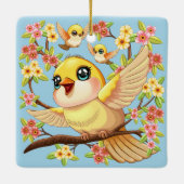 Niedliche und glückliche Vögel unter Frühlingsblum Keramikornament (Rückseite)