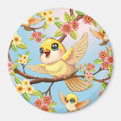 Niedliche und glückliche Vögel unter Frühlingsblum Magnet (Vorne)