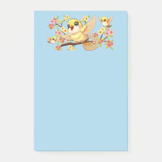 Niedliche und glückliche Vögel unter Frühlingsblum Post-it Klebezettel (Vorderseite)