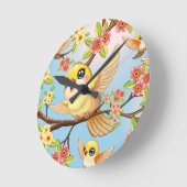 Niedliche und glückliche Vögel unter Frühlingsblum Runde Wanduhr (Winkel)