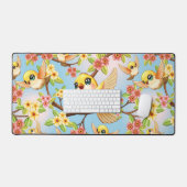 Niedliche und glückliche Vögel unter Frühlingsblum Schreibtischunterlage (Tastatur & Maus)