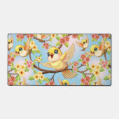 Niedliche und glückliche Vögel unter Frühlingsblum Schreibtischunterlage (Vorderseite)