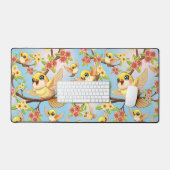 Niedliche und glückliche Vögel unter Frühlingsblum Schreibtischunterlage (Tastatur & Maus)