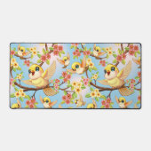 Niedliche und glückliche Vögel unter Frühlingsblum Schreibtischunterlage (Vorderseite)