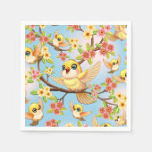 Niedliche und glückliche Vögel unter Frühlingsblum Serviette (Vorderseite)