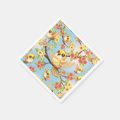 Niedliche und glückliche Vögel unter Frühlingsblum Serviette (Ecke)