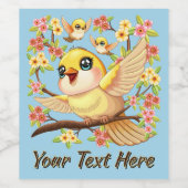 Niedliche und glückliche Vögel unter Frühlingsblum Weinetikett (Einzelnes Label)