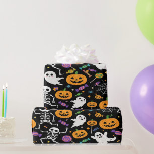 Niedliche und graue Skelette zu Halloween Geschenkpapier