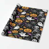 Niedliche und graue Skelette zu Halloween Geschenkpapier (Ungerollt)
