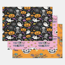 Niedliche und graue Skelette zu Halloween Geschenkpapier Set
