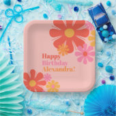 Niedliche und Groovy Retro Blume Happy Birthday Pi Pappteller (Party)