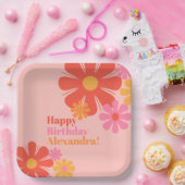 Niedliche und Groovy Retro Blume Happy Birthday Pi Pappteller (Party)