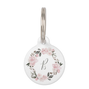 Niedliche und Hübsche rosa Blumenfarbe Monogramm Haustiermarke