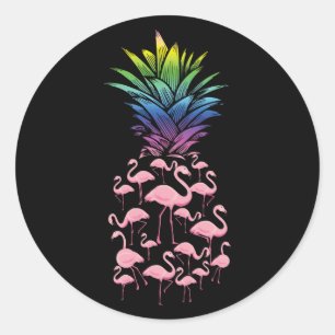Niedliche und hübsche rosa Flamingo Ananas-Liebe Runder Aufkleber