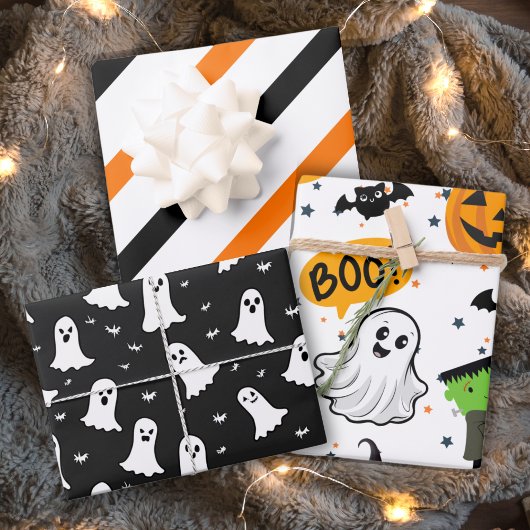 Niedliche und klassische Halloween-Roben in Orange Geschenkpapier Set