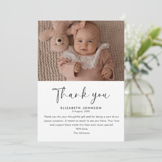 Niedliche und klassische Script Baby Dusche Danke (Stehend Vorderseite)