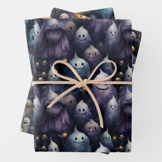 NIEDLICHE UND KREEPTIGE GHOSTS-GEFÄHRDE HALLOWEEN GESCHENKPAPIER SET (Beispiel)