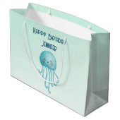 Niedliche und lustige blaugrüne Quallen Geburtstag Große Geschenktüte (Rückseite Schrägansicht)