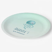 Niedliche und lustige blaugrüne Quallen Geburtstag Pappteller (Schrägansicht)