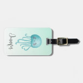 Niedliche und lustige blaugrüne Quallen Gepäckanhänger (Vorderseite horizontal)