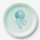 Niedliche und lustige blaugrüne Quallen Pappteller (Vorderseite)