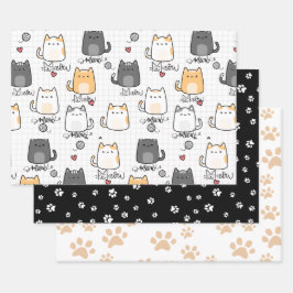 Niedliche und lustige Doddle Cats Lover Geschenkpapier Set