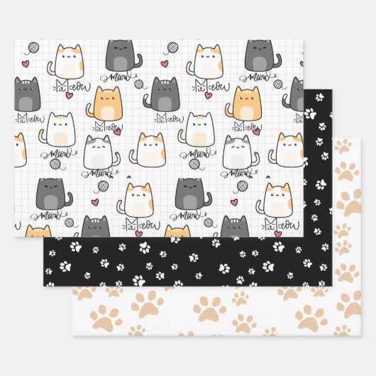 Niedliche und lustige Doddle Cats Lover Geschenkpapier Set (Set)