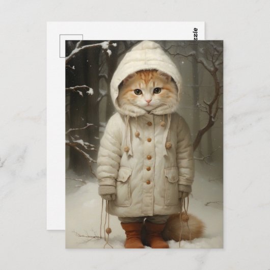Niedliche und lustige Ingwerkatze im Schnee Postkarte (Vorne/Hinten)