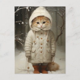 Niedliche und lustige Ingwerkatze im Schnee Postkarte