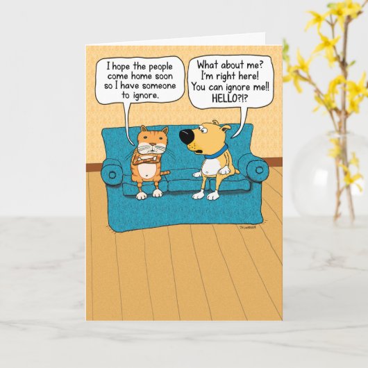 Niedliche und lustige Katze ignorieren Hund Geburt Karte (Gelbe Blume)