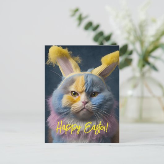 Niedliche und lustige Katze Ostern Postkarte in Ge (Stehend Vorderseite)