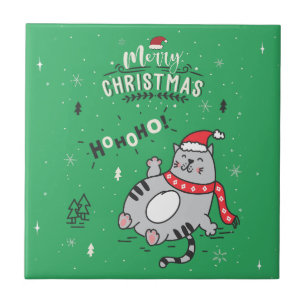 Niedliche und lustige Katze Weihnachten freudige G Fliese
