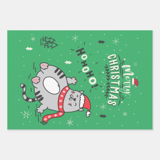 Niedliche und lustige Katze Weihnachten freudige G Geschenkpapier Set (Vorderseite 3)