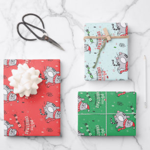 Niedliche und lustige Katze Weihnachten freudige G Geschenkpapier Set