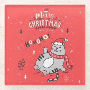 Niedliche und lustige Katze Weihnachten freudige G Glasuntersetzer