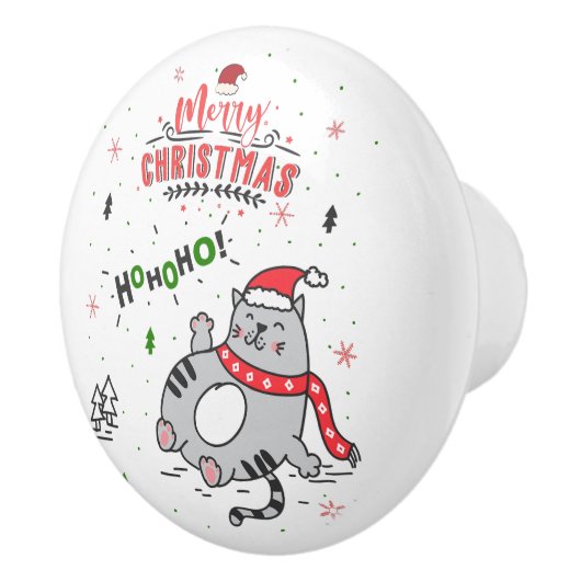 Niedliche und lustige Katze Weihnachten freudige G Keramikknauf (Rechts)
