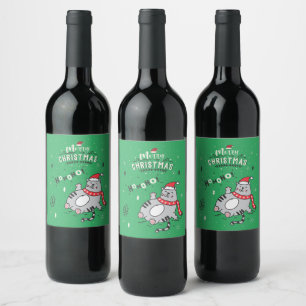 Niedliche und lustige Katze Weihnachten freudige G Weinetikett