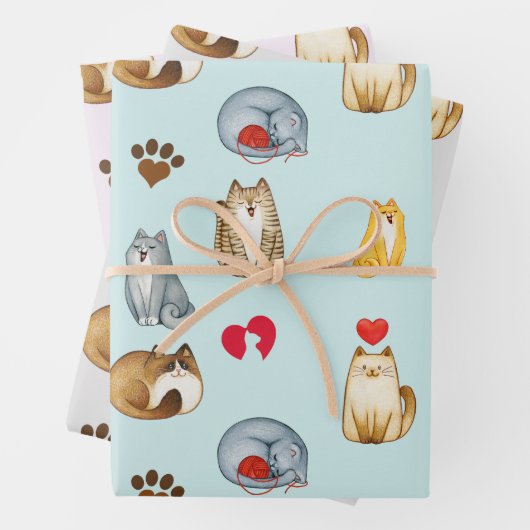 Niedliche und lustige Katzen Geschenkpapier Set (Beispiel)