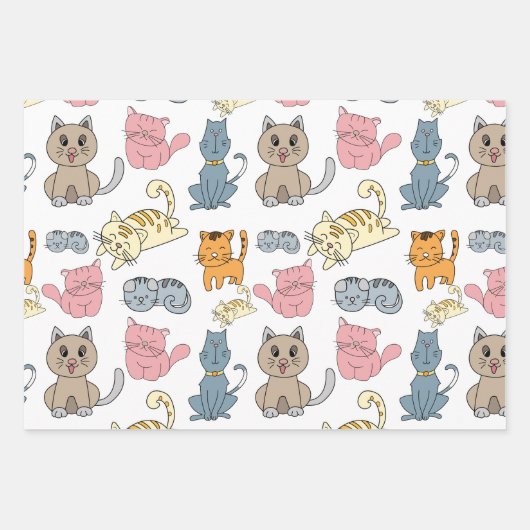 Niedliche und lustige Katzen und Kätzchen Geschenkpapier Set (Vorderseite)
