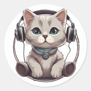 niedliche und lustige Musikkatzen Runder Aufkleber