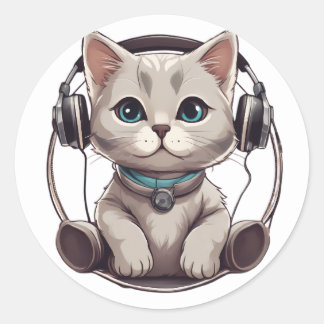 niedliche und lustige Musikkatzen Runder Aufkleber