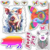 Niedliche und lustige Schweine und Schmetterlinge  Aufkleber (Vorderseite)