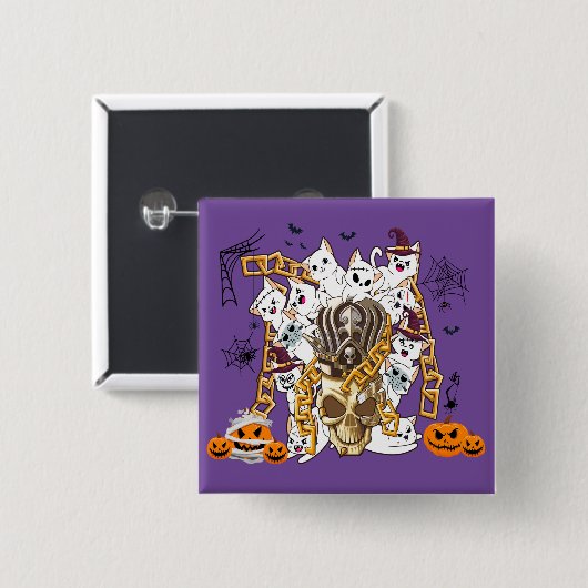 Niedliche und lustige Spooky-böse Katzen Button (Vorne & Hinten)