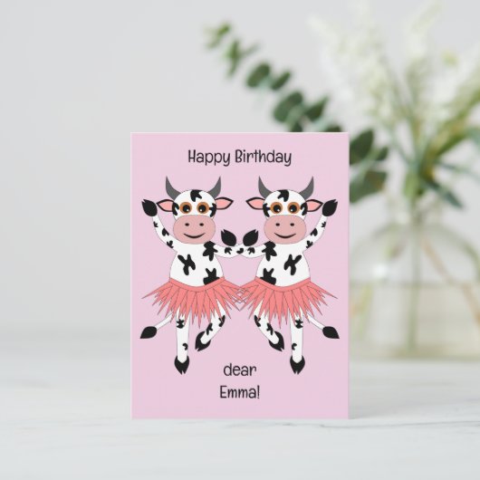 Niedliche und lustige tanzende Kühe Postkarte (Stehend Vorderseite)