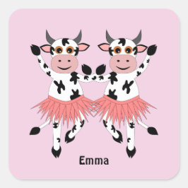 Niedliche und lustige tanzende Kühe Quadratischer Aufkleber
