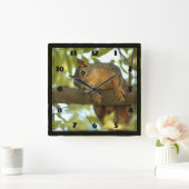 Niedliche und merkwürdige Eichhörnchenfotografie Quadratische Wanduhr (Zuhause)