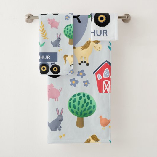 Niedliche und moderne blaue Farm Traktor Muster Ki Badhandtuch Set (Insitu)