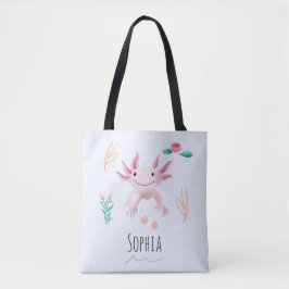 Niedliche und moderne rosa Axolotl und Name Kinder Tasche