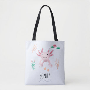 Niedliche und moderne rosa Axolotl und Name Kinder Tasche
