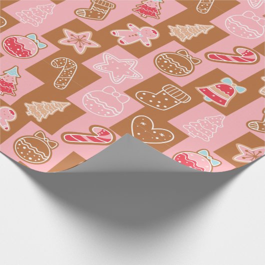 Niedliche und moderne Weihnachten in Rosa und Brau Geschenkpapier (Ecke)